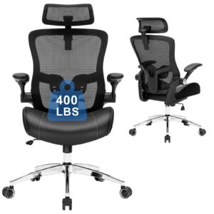 luckyear big and tall office chair, 400lbs heavy duty ergonomic desk chair with soft 3d modeling foam cushion home office desk chairs with adjustable headrest seat height executive computer task chair