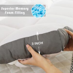 WhatsBedding 3 Inch Memory Foam Mattress Topper Queen Size Memory Foam Filled Warming Cooling Fluffy & Soft 100% Air Fabirc Top Pillow Top, Anti-Slip Bottom, 4 Elastic Straps, 80x60x3 Inch, Queen