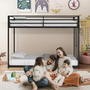 Twin Over Twin Bunk Bed - LifeSky Metal Low Profile Bunkbed with Side Ladder Black