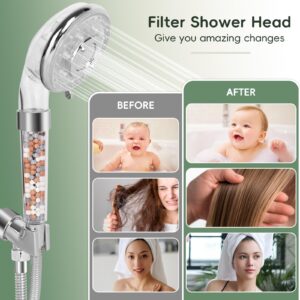 Filtered Shower Head with Handheld, High Pressure 7 Spray Mode Shower Head with Filter for Hard Water, Detachable Water Saving Spray Handheld Showerheads with 59“ Hose for Dry Skin & Hair, Chrome