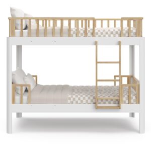 Storkcraft Next Santos Twin-Over-Twin 5-in-1 Convertible Bunk Bed (White with Natural) – GREENGUARD Gold Certified, Converts to Loft Bed and Twin Beds, Modern Style for Kids Room