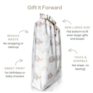 Gather & Knot Drawstring Gift Bags | Premium Canvas | 22" Extra Large | Reusable Fabric Wrap for Girls Baby Shower or Birthday | XL Elephant Pink Flat Bottom