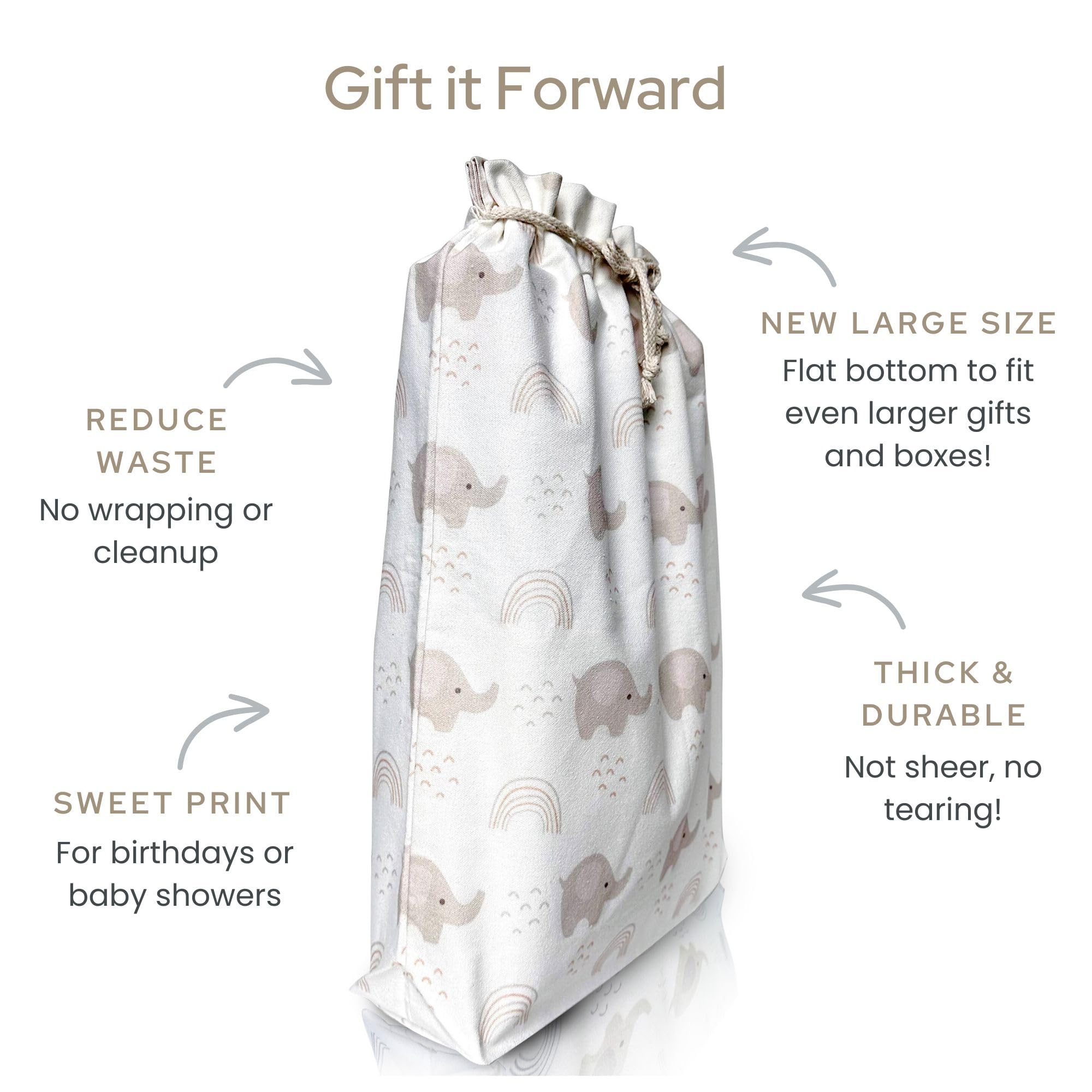 Gather & Knot Drawstring Gift Bags | Premium Canvas | 22" Extra Large | Reusable Fabric Wrap for Girls Baby Shower or Birthday | XL Elephant Pink Flat Bottom