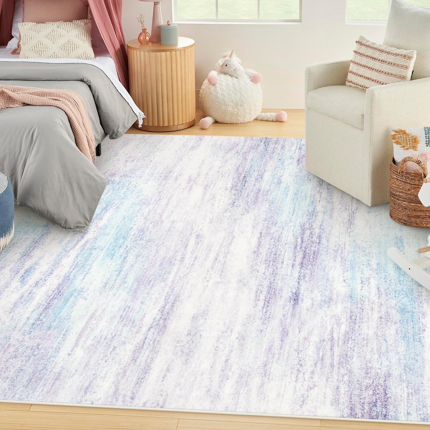 LIVEBOX Machine Washable Area Rugs 8x10 Lavender Rug Girls Bedroom Rug, Soft Ultra-Thin Nursery Rug Girl for Living Room, Modern Purple Rug for Girls Room, Lilac Rug for Nursery Room