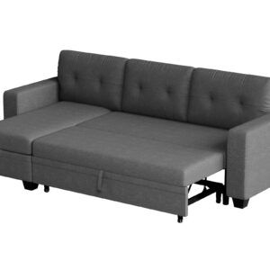 Flamaker Sleeper Sofa, Sofa Bed with Storage Chaise, L Shaped Pull Out Couch for Living Room, Home Furniture, Apartment (Dark Grey)