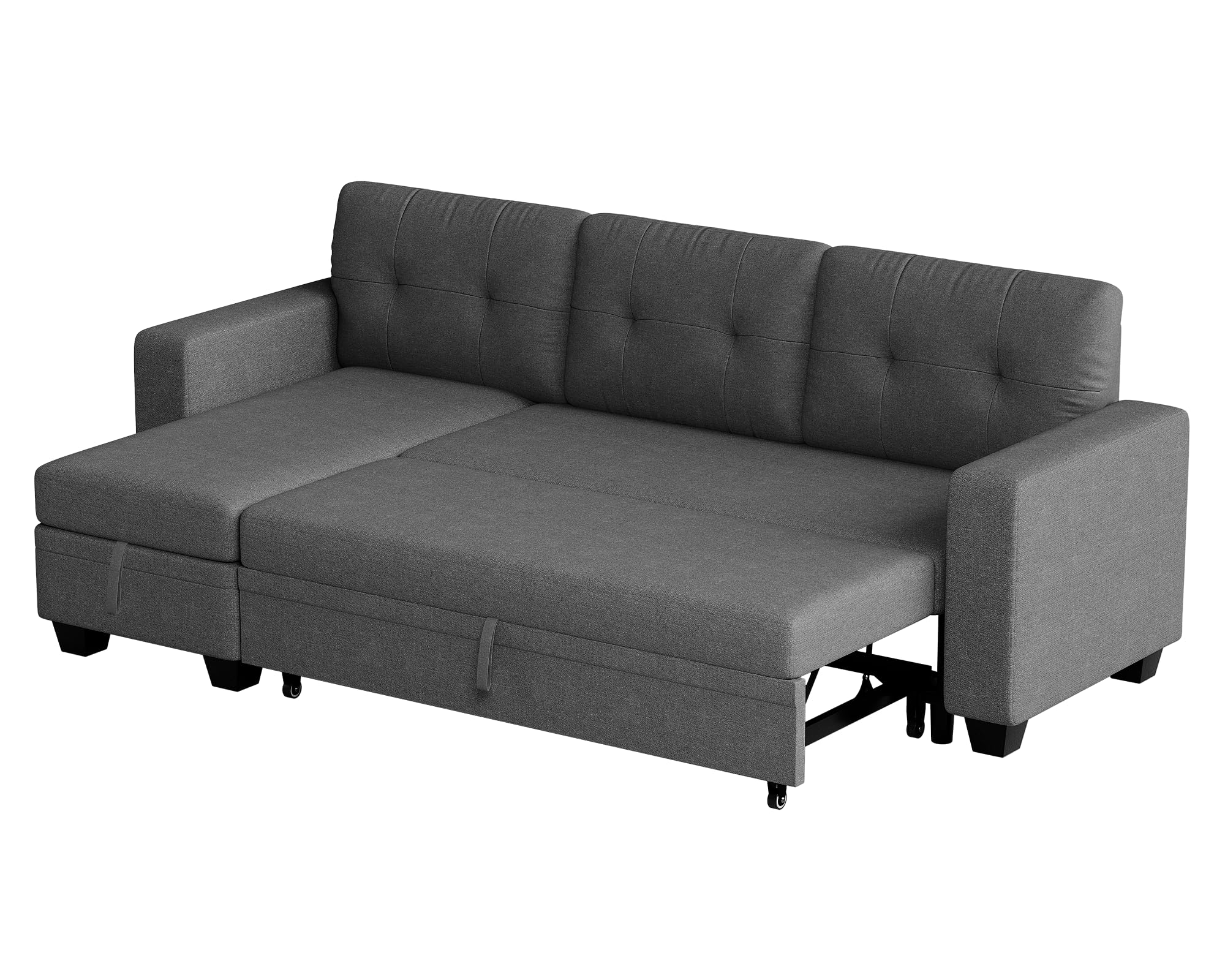 Flamaker Sleeper Sofa, Sofa Bed with Storage Chaise, L Shaped Pull Out Couch for Living Room, Home Furniture, Apartment (Dark Grey)