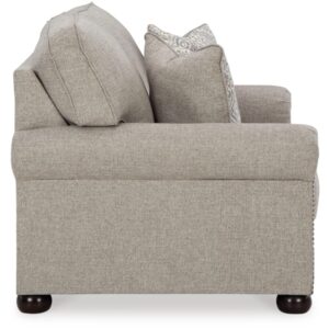 Signature Design by Ashley Gaelon Transitional Loveseat with Nailheads and 2 Accent Pillows, Beige