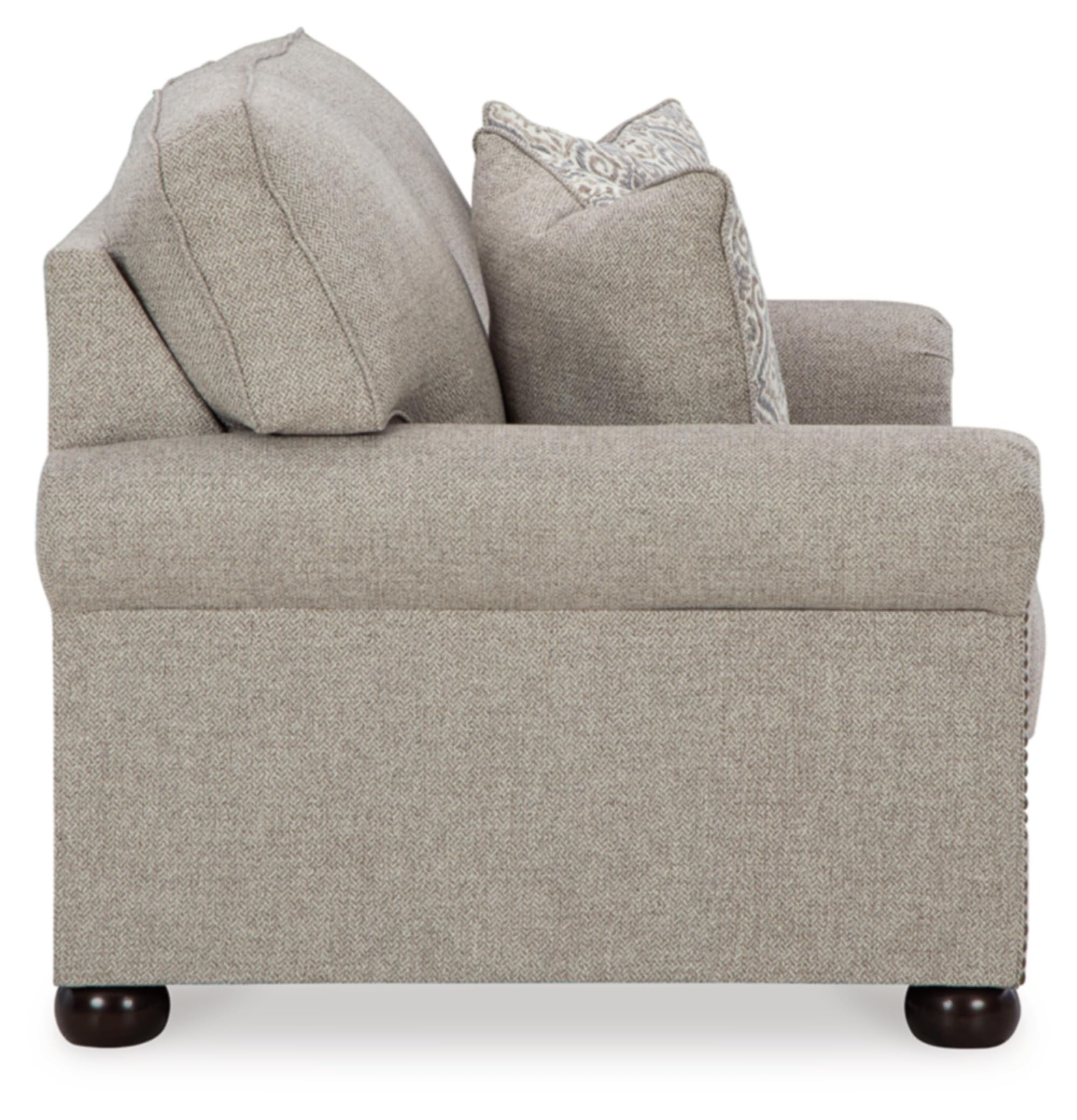 Signature Design by Ashley Gaelon Transitional Loveseat with Nailheads and 2 Accent Pillows, Beige