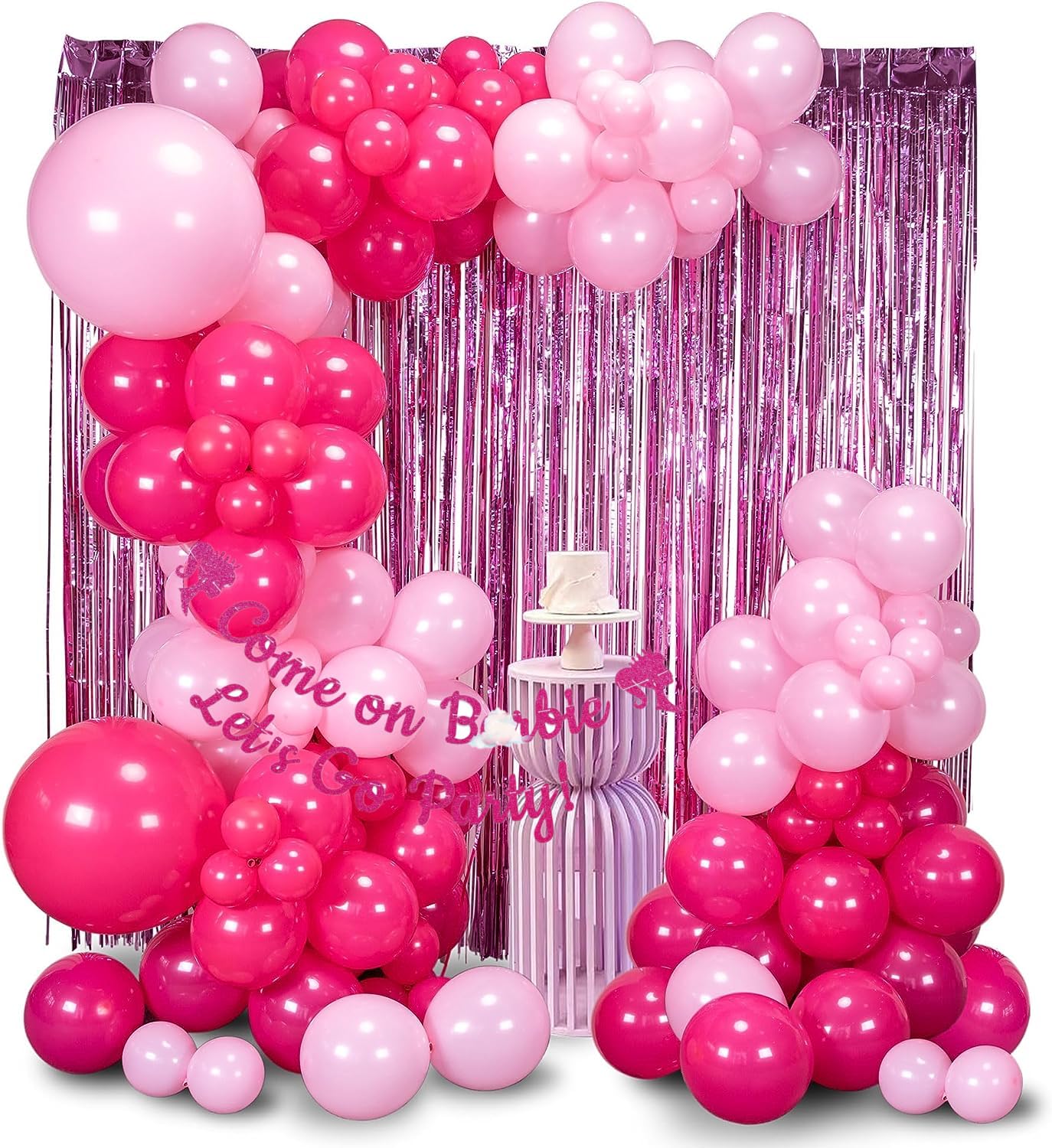 Come on, Let's Go Party Banner with Fringe Curtains, Pink Bachelorette Party Decorations, Pink Themed Bachelorette Backdrop Disco Party Decorations Pink Glitter (Metallic Pink)