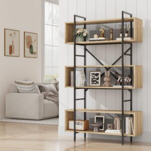 IDEALHOUSE 6 Tier Bookshelf with Storage, 71.3 Inch Tall Industrial Book Shelf with Open Display Bookshelves, 6 Shelf Bookcase with Metal Frame for Living Room, Bedroom and Home Office-Burlywood