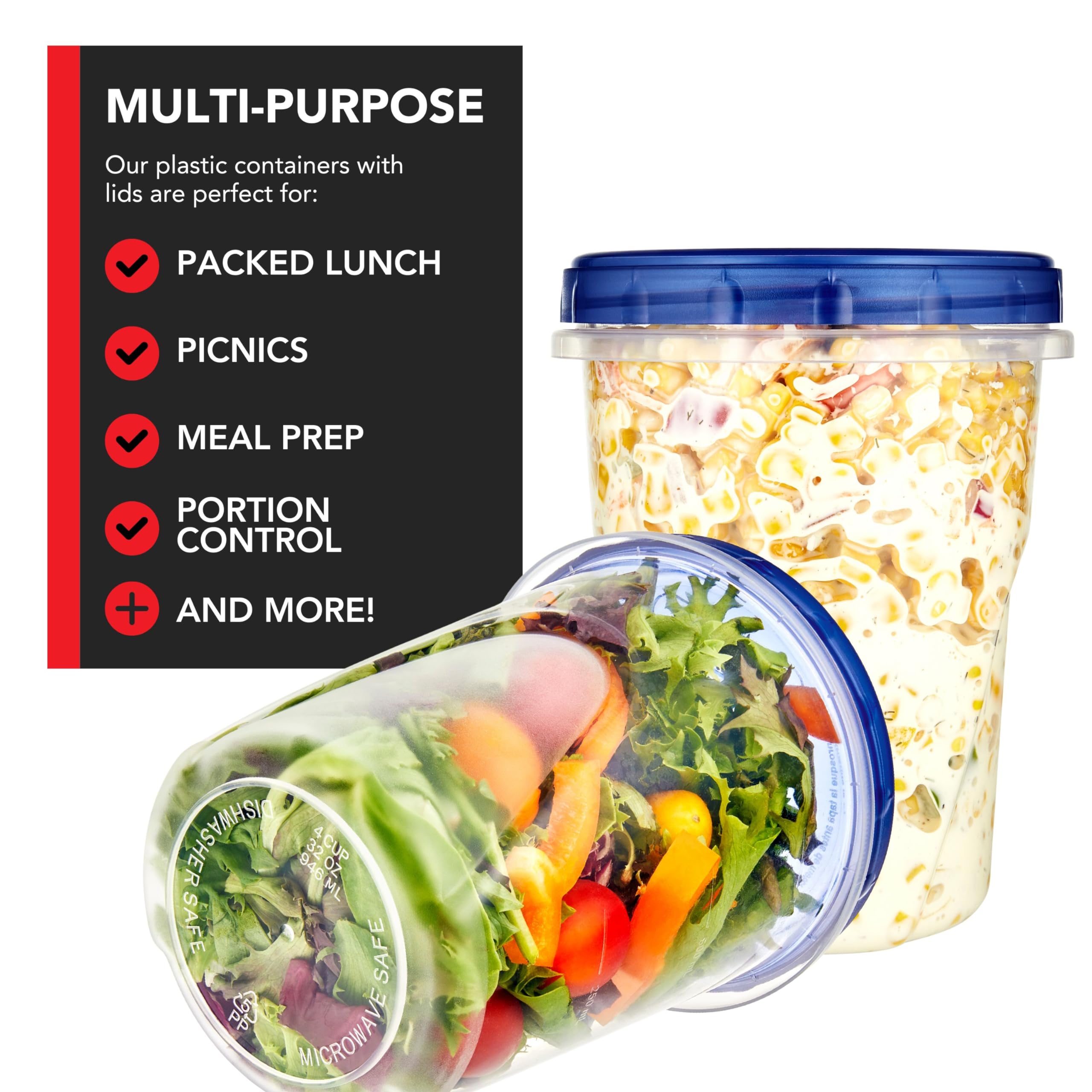 Stock Your Home 32oz Plastic Containers with Twist Top Lids (12 Pack), Quart Freezer Containers with Lids for Leftover Food, Airtight Reusable Soup Containers with Lids, Microwave and Dishwasher Safe