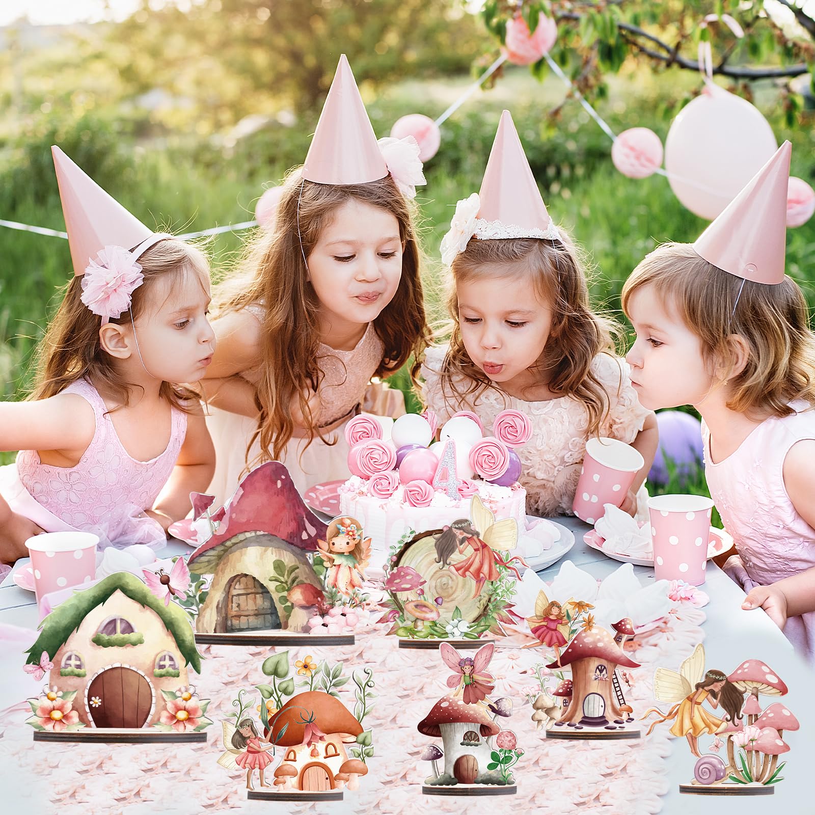 refavor Wooden Fairy Party Decorations - 9PCS Wood Fairy Table Sign Decor Fairy Party Baby Shower Centerpieces Decor Fairy First Birthday Decorations Supplies Enchanted Forest Party Table Topper