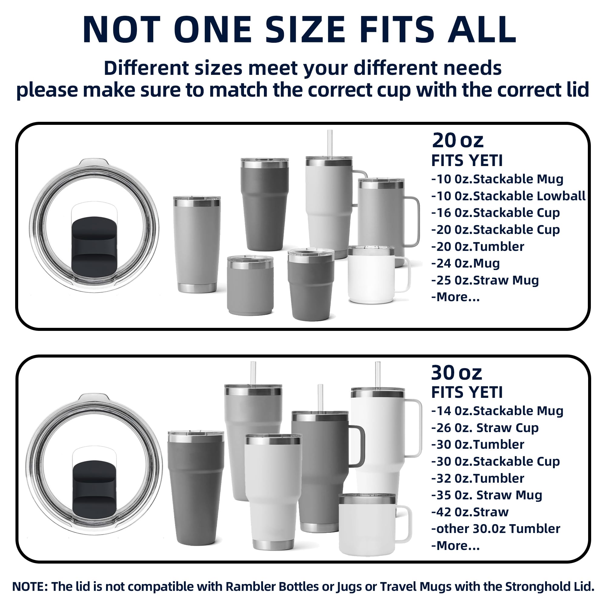 20 oz Tumbler Lid, Replacement Lids Compatible for YETI 20 oz Tumbler,10/24 oz Mug and 10 oz Lowball, Spill Proof Coffee Cup Covers with Magnetic Slider for Outdoor, BPA Free