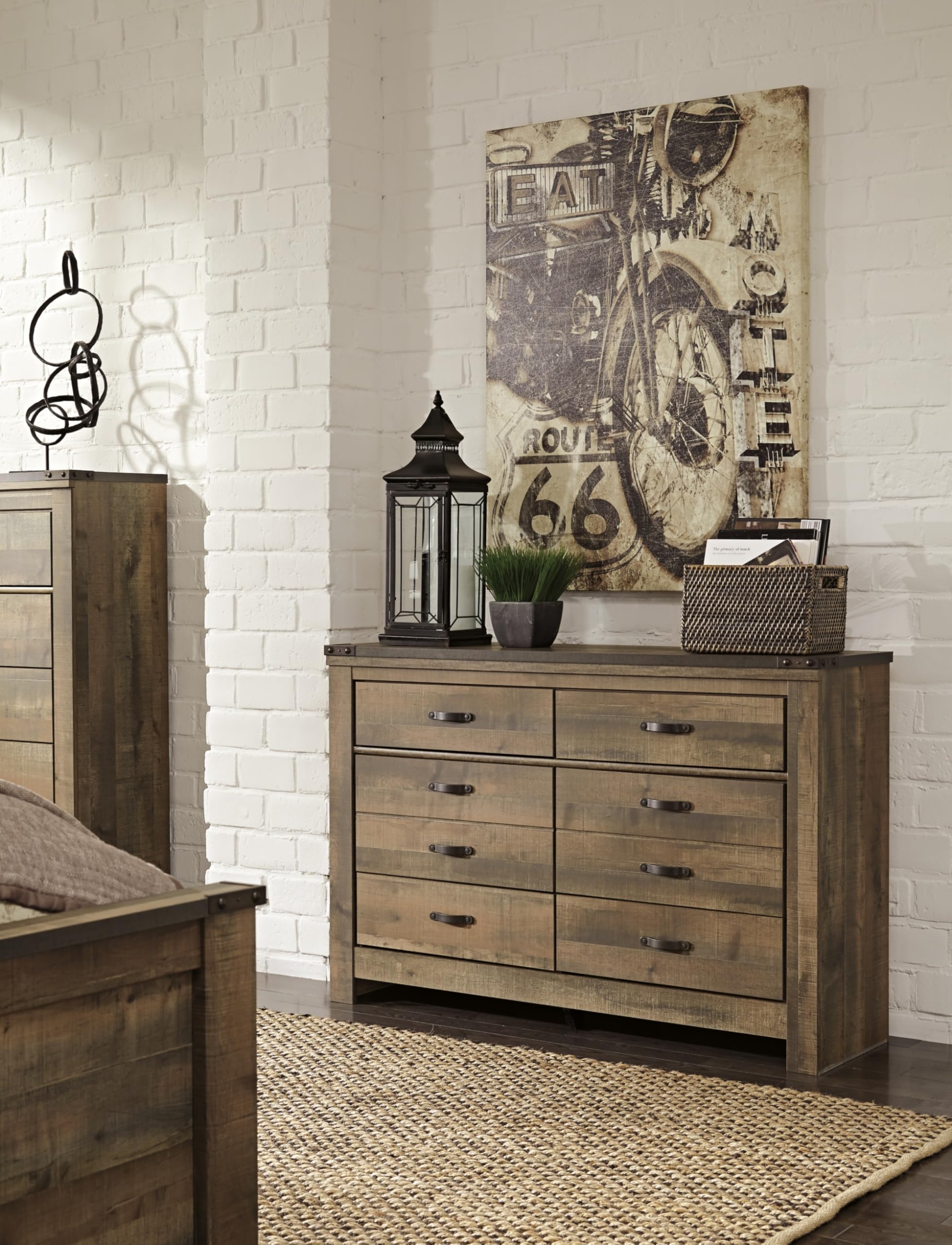 Signature Design by Ashley Trinell Rustic 6 Drawer Dresser with Safety Stop for Bedroom, Dark Brown