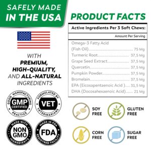 StrellaLab Dog Allergy Relief & Anti Itch Support Chews w/Omega 3: Real Ingredients, Real Taste! Skin & Coat Immune Supplement w/Fish Oil, Pumpkin & Enzymes — Developed by Experts - Made in USA -180Ct