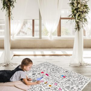 GWHOLE Giant Coloring Poster 40 x 28 Inch Table Cloth Wedding Themed Coloring Tablecloth Colorable Tablecloth for Wedding, Bridal Shower