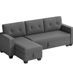 Flamaker Sleeper Sofa, Sofa Bed with Storage Chaise, L Shaped Pull Out Couch for Living Room, Home Furniture, Apartment (Dark Grey)