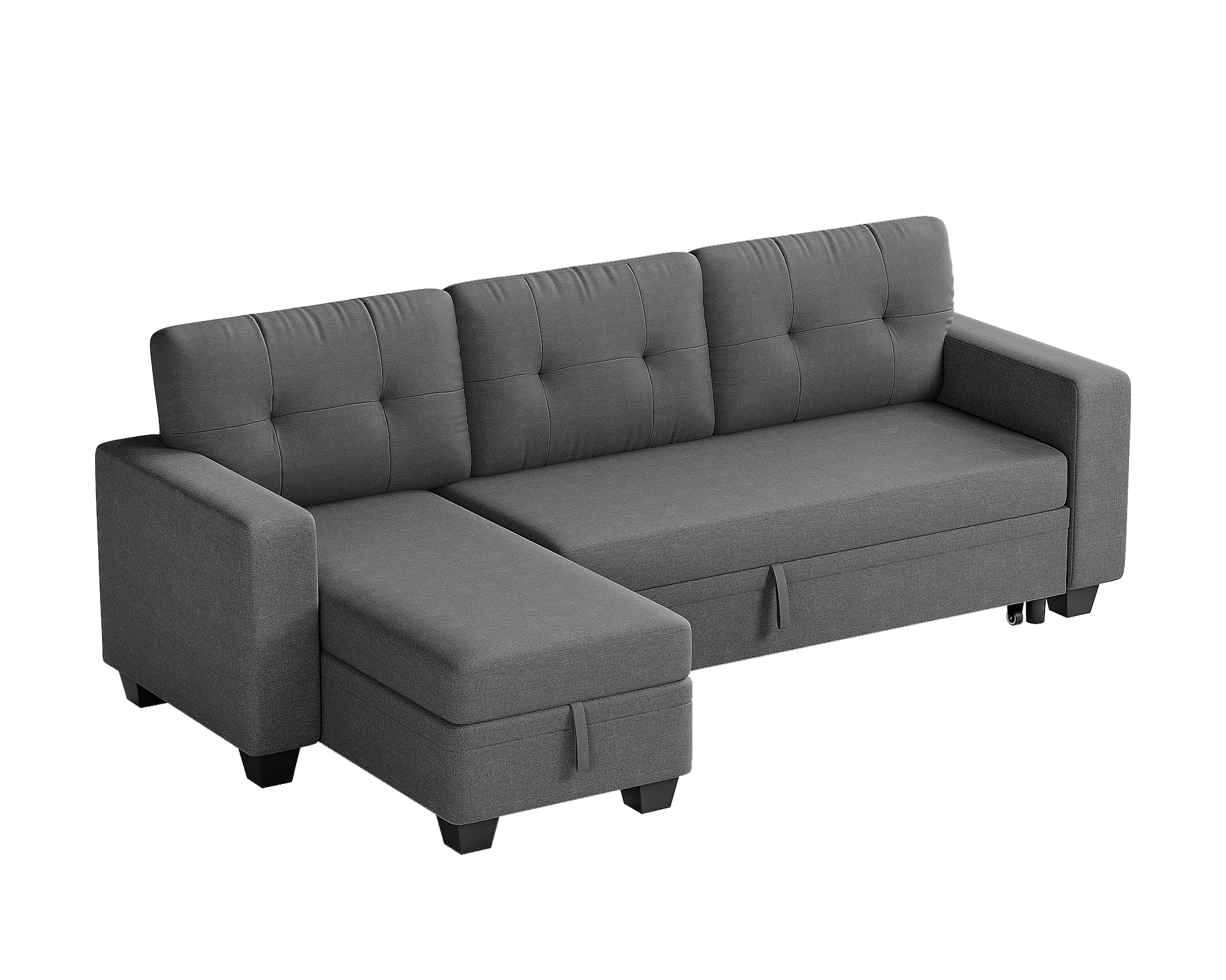 Flamaker Sleeper Sofa, Sofa Bed with Storage Chaise, L Shaped Pull Out Couch for Living Room, Home Furniture, Apartment (Dark Grey)