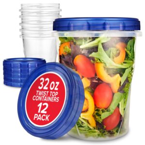 stock your home 32oz plastic containers with twist top lids (12 pack), quart freezer containers with lids for leftover food, airtight reusable soup containers with lids, microwave and dishwasher safe