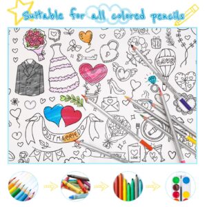 GWHOLE Giant Coloring Poster 40 x 28 Inch Table Cloth Wedding Themed Coloring Tablecloth Colorable Tablecloth for Wedding, Bridal Shower