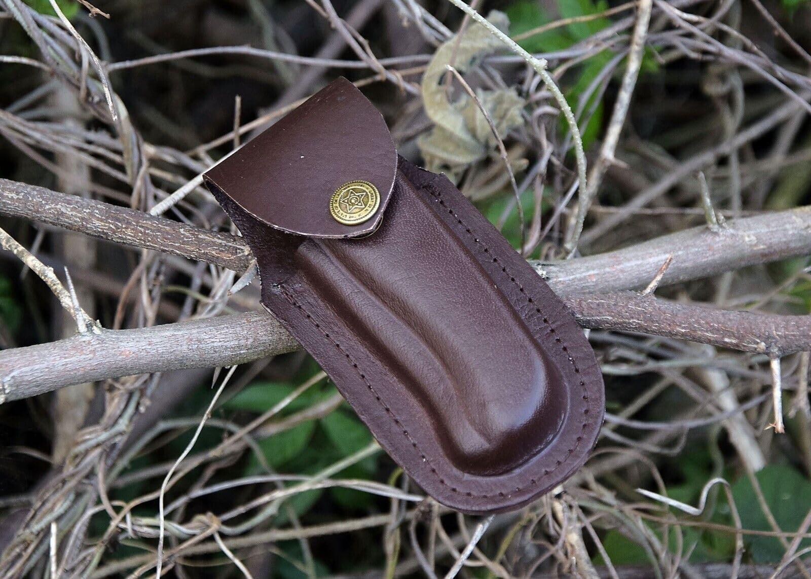 Custom Handmade Leather Genuine Vertical and Horizontal Sheath Folding Pocket Knife Buck 110