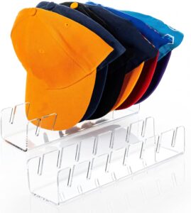 abmiskat 2 pack hat organizer for baseball caps no install - acrylic hat holder display and organizer for 14 baseball caps for bedroom, closet, dresser (clear)