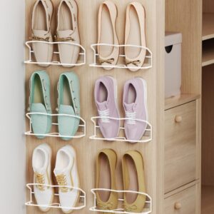 PrimZooty Wall Mounted Shoe Rack 6 Pack, with Sticky Hanging Strips, Metal Wall Shoe Storage, Hanging Shoe Organizer for Wall/RV/Door