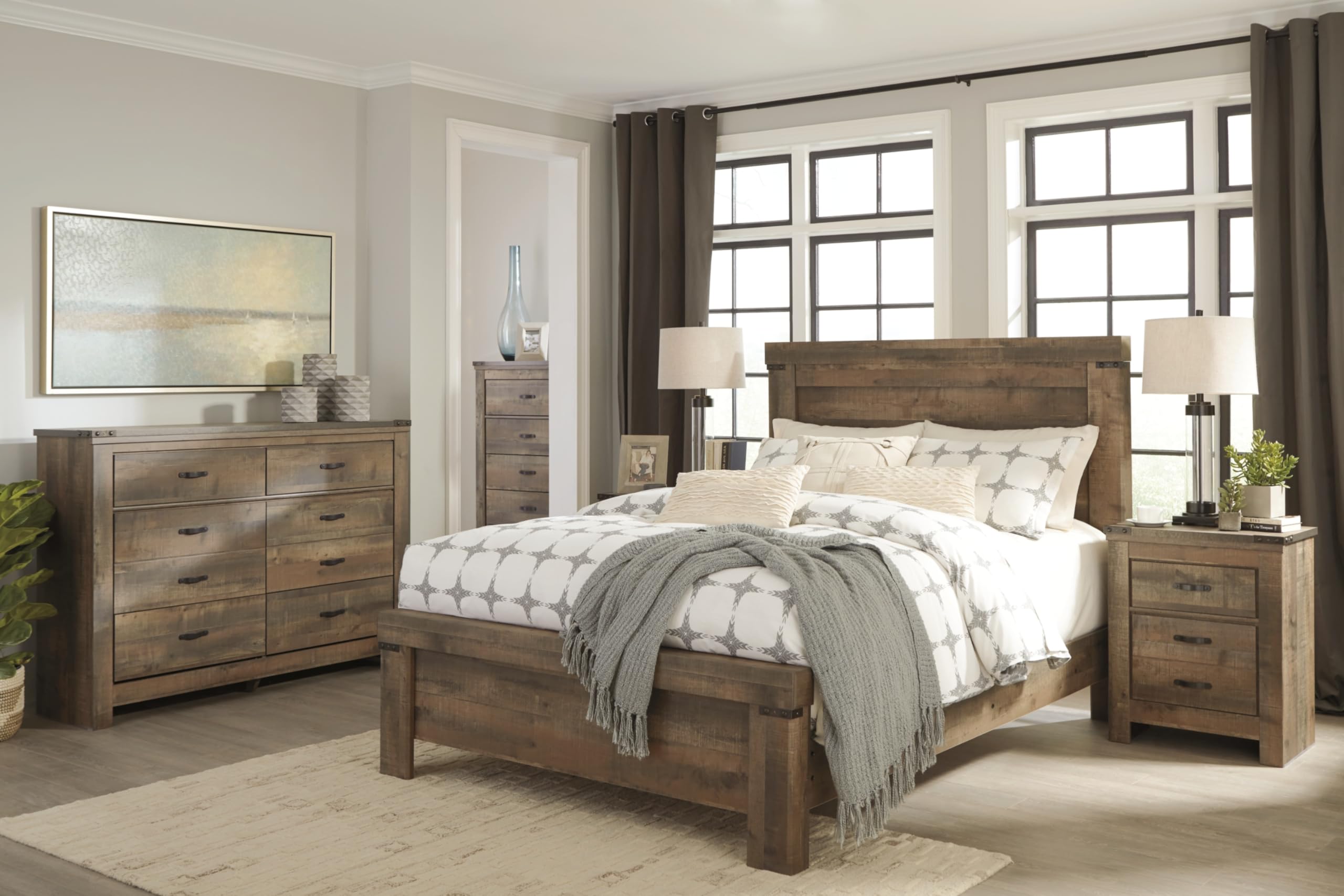 Signature Design by Ashley Trinell Rustic 6 Drawer Dresser with Safety Stop for Bedroom, Dark Brown