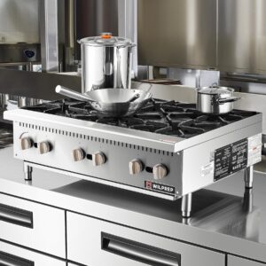 WILPREP Countertop Gas Range, 6 Burner Commercial Hot Plate with Total 150000 BTU, 36" Natural Gas Range with Propane Conversion Kit Grates, Stainless Steel Gas Stove for Restaurant Kitchen