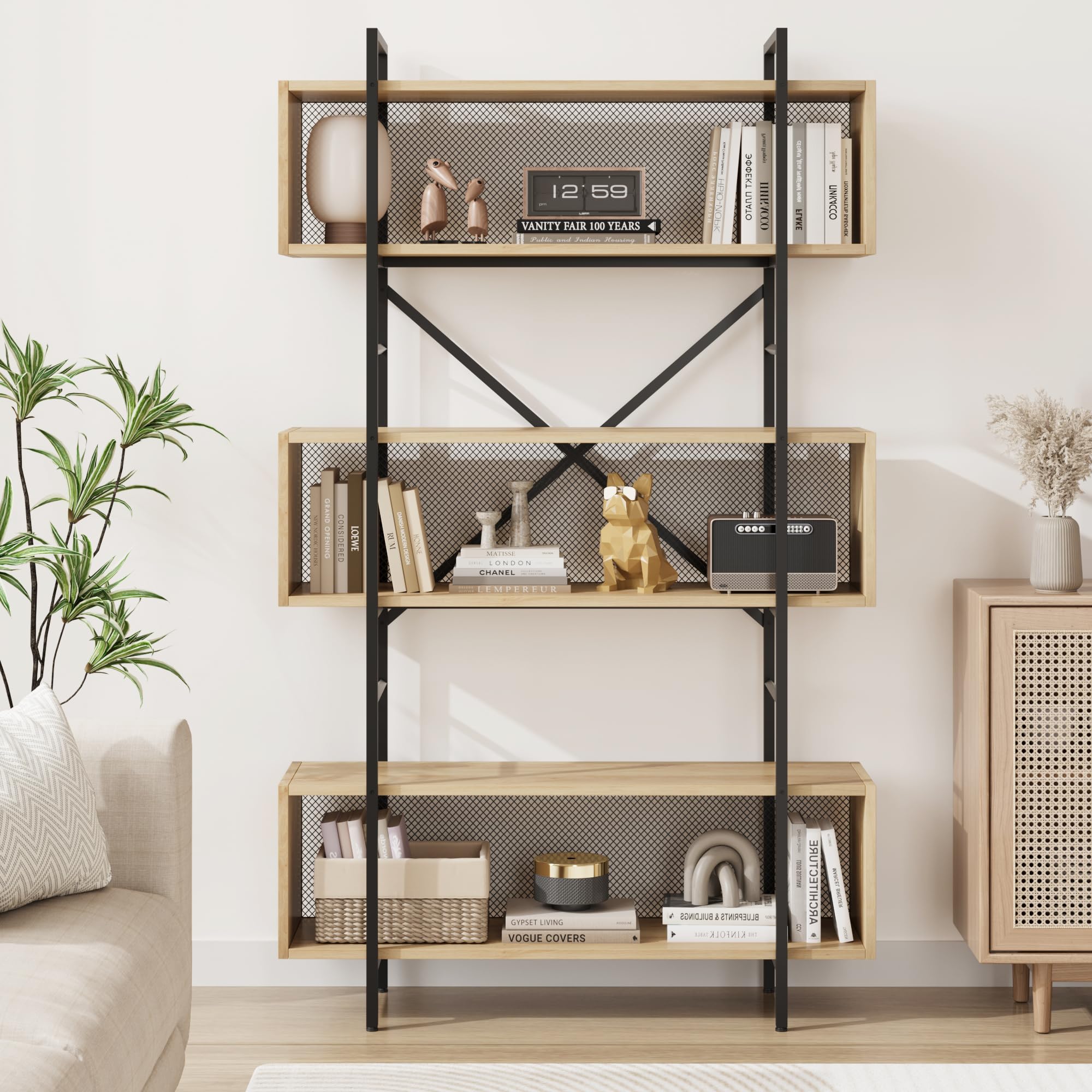 IDEALHOUSE 6 Tier Bookshelf with Storage, 71.3 Inch Tall Industrial Book Shelf with Open Display Bookshelves, 6 Shelf Bookcase with Metal Frame for Living Room, Bedroom and Home Office-Burlywood