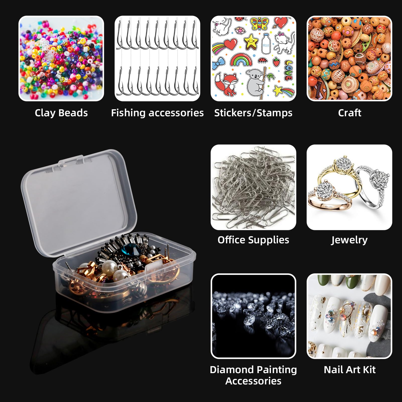 KUAIQU Bead Organizer Box, Small Clear Plastic Beads Storage Containers Box, Bead Organizers with Lid, Mini Storage Box Use for Diamond Art、DIY Crafts、Pills、Jewelry、Nail Art Accessories Storage