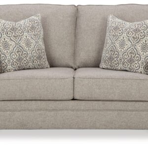 Signature Design by Ashley Gaelon Transitional Loveseat with Nailheads and 2 Accent Pillows, Beige