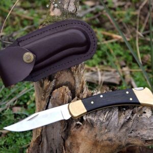 Custom Handmade Leather Genuine Vertical and Horizontal Sheath Folding Pocket Knife Buck 110