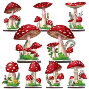 refavor wooden mushroom party decorations - 9pcs large wood mushroom centerpieces table sign decor forest party table decorations mushroom birthday baby shower decorations woodland party decor