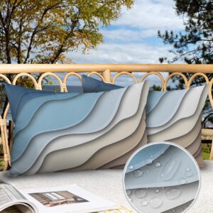 MUSWEDSEP Blue Stripe Outdoor Pillow Covers Pack of 2,Ocean Beach Modern Geometric Waterproof Throw Pillow Cover,Brown Gradient Water Ripple Decorative Cushion Case for Patio Garden Couch Sofa