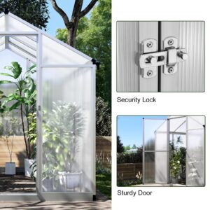 6x8 FT Greenhouse for Outdoors, Polycarbonate Greenhouse with Quick Setup Structure and Roof Vent, Aluminum Large Walk-in Greenhouse for Outside Garden Backyard, Silver