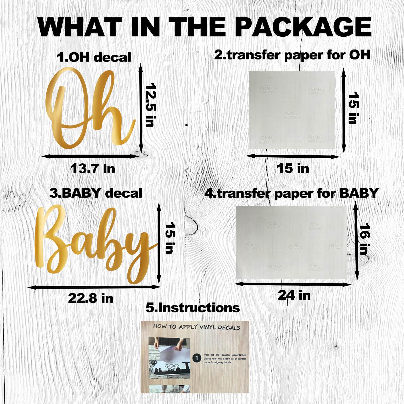 Oh Baby Decal Sign for Backdrop Gold Large Baby in Bloom Baby Shower Decorations Neutral Gender Reveal Decor with Transfer Paper