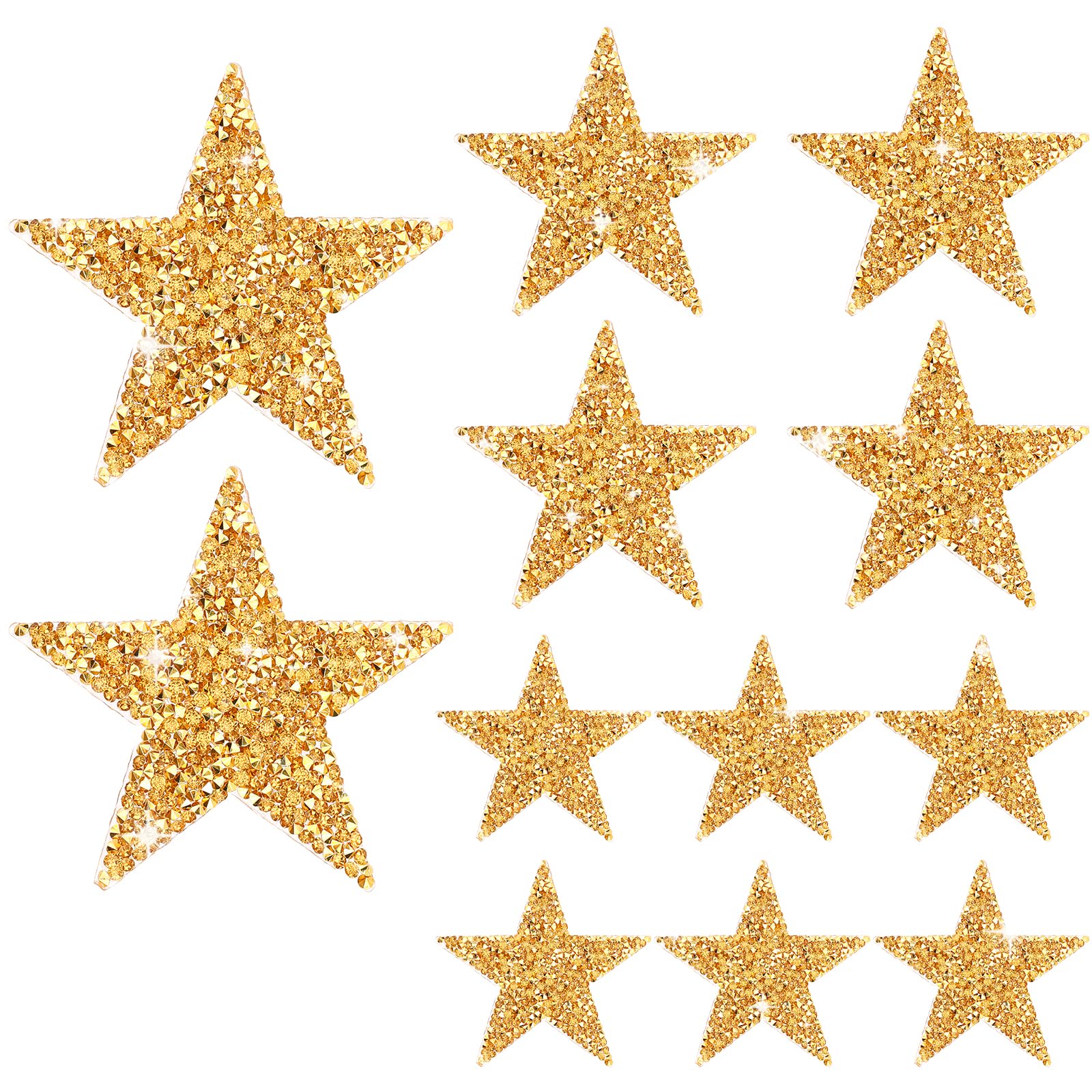 12pcs Star Iron On Patches Rhinestone Gold Stickers Adhesive Applique Stars Glitter Crystal Patches Sequin Vintage Patch Fabric Patch for Clothing,Jeans,Jackets,Caps,Dress,Bag,DIY Clothing Repair