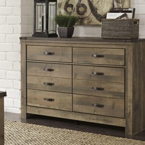 Signature Design by Ashley Trinell Rustic 6 Drawer Dresser with Safety Stop for Bedroom, Dark Brown