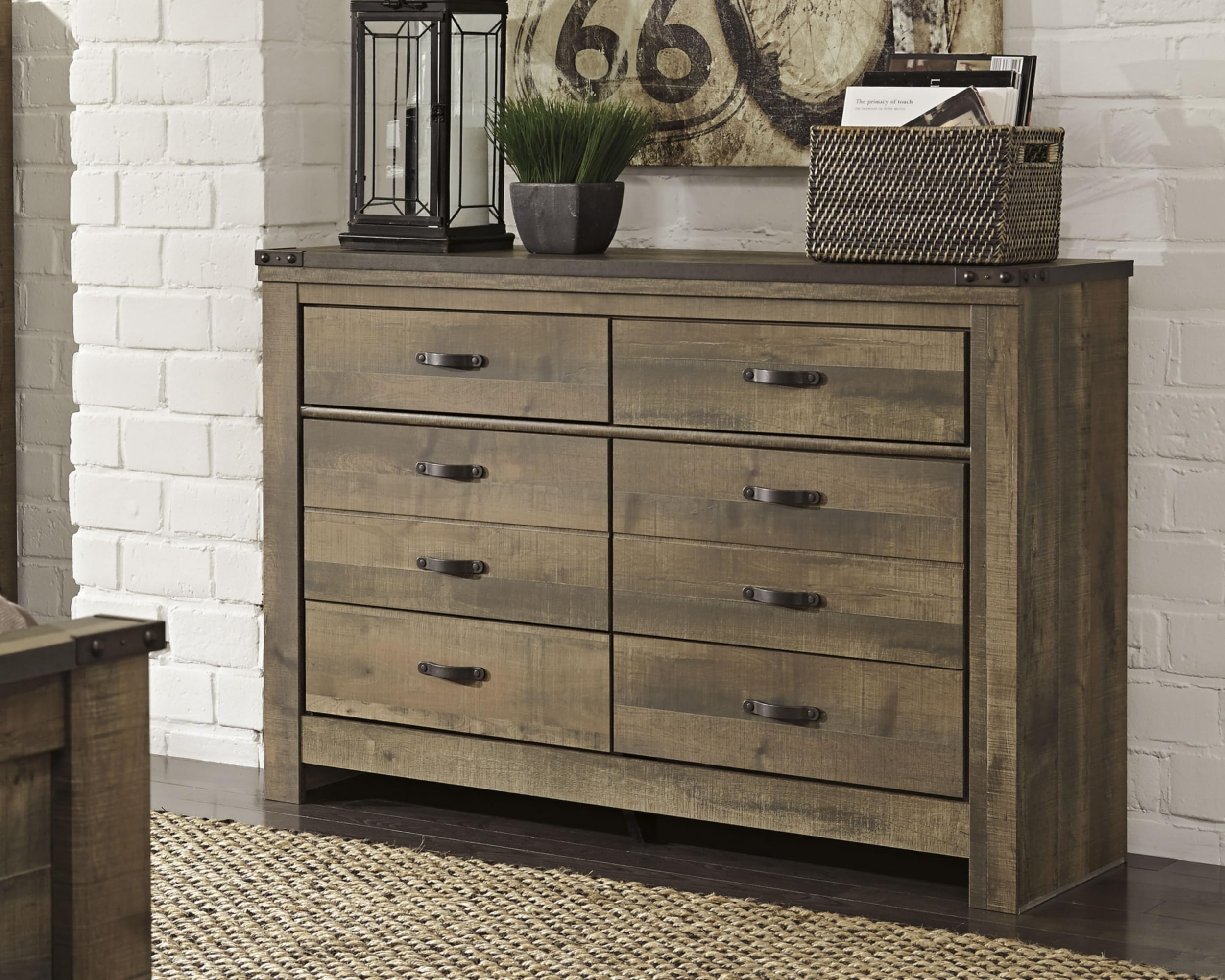 Signature Design by Ashley Trinell Rustic 6 Drawer Dresser with Safety Stop for Bedroom, Dark Brown