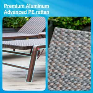 FHVIT Outdoor Chaise Lounge Set of 2, Assemble-Free Aluminum Lounge Chairs for Poolside Outside Sunbathing, Backyard Lay Flat Patio Lounge Chairs, Rattan Brown