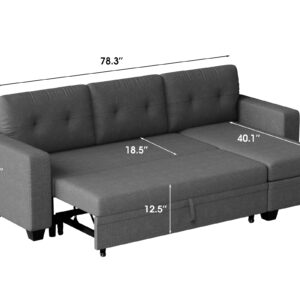 Flamaker Sleeper Sofa, Sofa Bed with Storage Chaise, L Shaped Pull Out Couch for Living Room, Home Furniture, Apartment (Dark Grey)