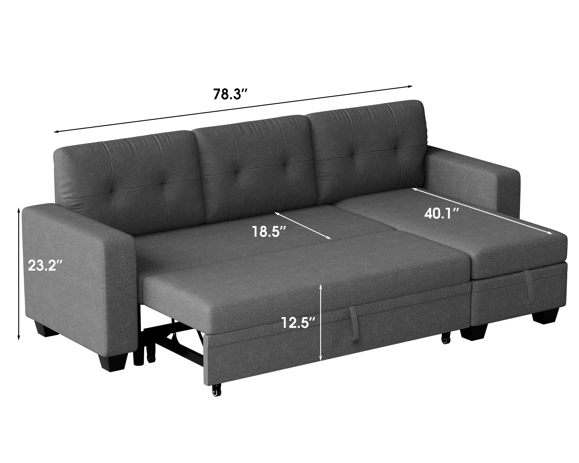 Flamaker Sleeper Sofa, Sofa Bed with Storage Chaise, L Shaped Pull Out Couch for Living Room, Home Furniture, Apartment (Dark Grey)