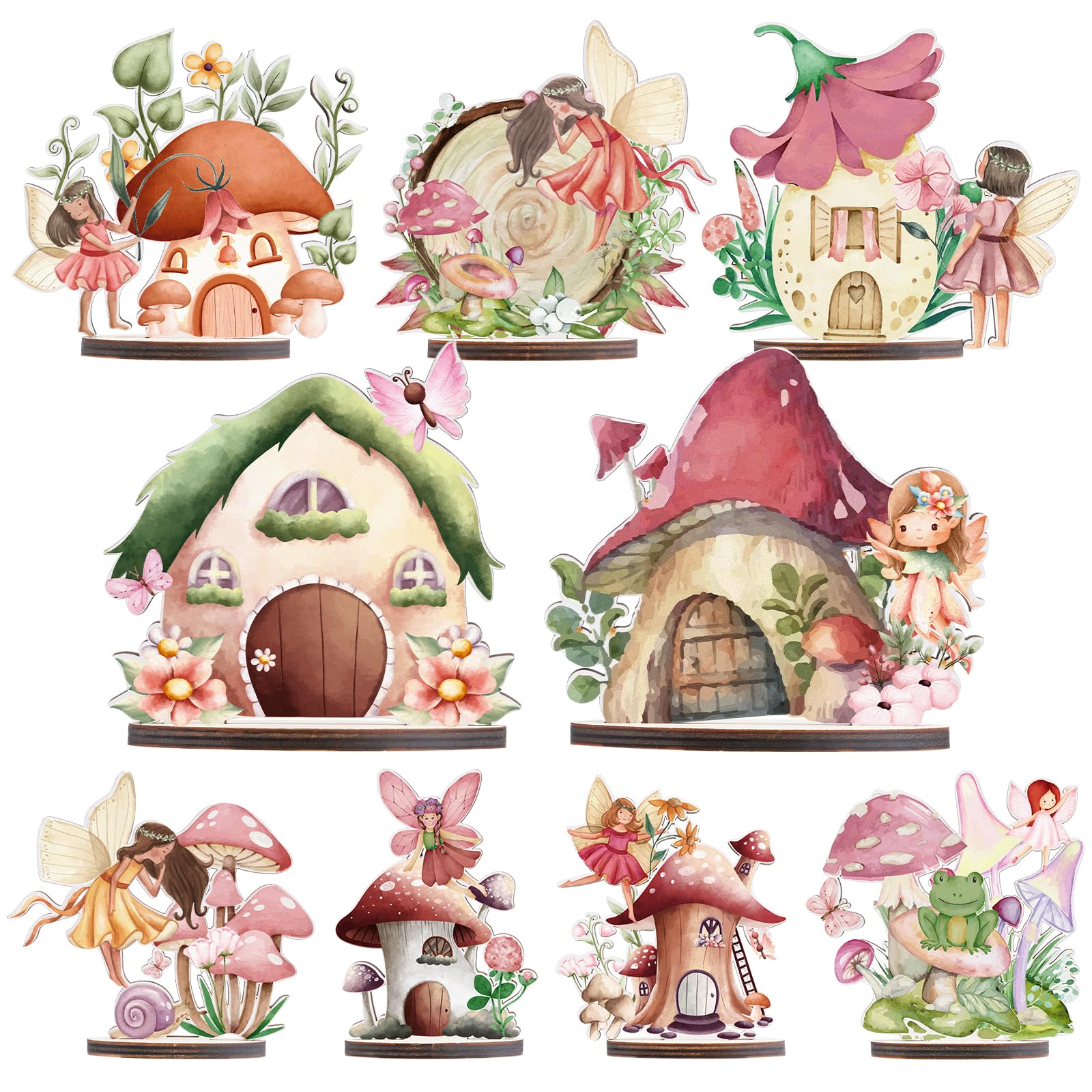 refavor Wooden Fairy Party Decorations - 9PCS Wood Fairy Table Sign Decor Fairy Party Baby Shower Centerpieces Decor Fairy First Birthday Decorations Supplies Enchanted Forest Party Table Topper