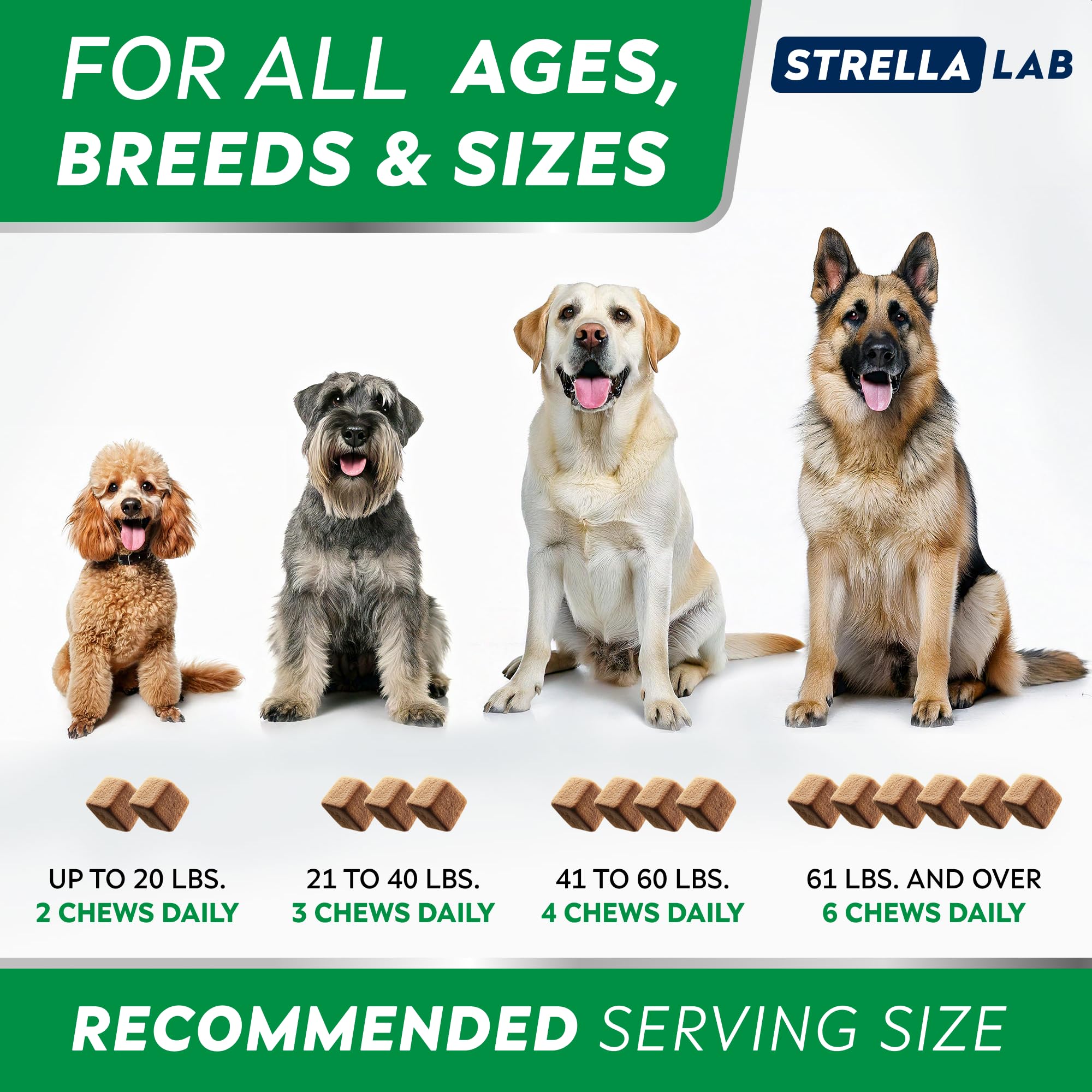 StrellaLab Dog Allergy Relief & Anti Itch Support Chews w/Omega 3: Real Ingredients, Real Taste! Skin & Coat Immune Supplement w/Fish Oil, Pumpkin & Enzymes — Developed by Experts - Made in USA -180Ct