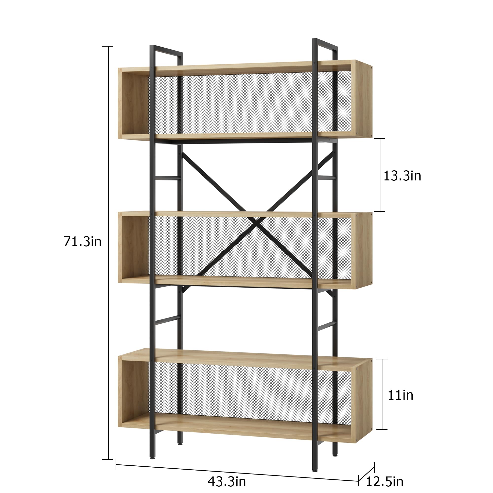 IDEALHOUSE 6 Tier Bookshelf with Storage, 71.3 Inch Tall Industrial Book Shelf with Open Display Bookshelves, 6 Shelf Bookcase with Metal Frame for Living Room, Bedroom and Home Office-Burlywood