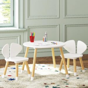 UTEX Kids Table and Chair Set, Toddler Table with Elephant Ear Chairs, 3 Pieces Kids Round Table for Toddlers, Girls, Boys,White