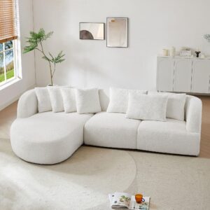 KEVINSPACE 116.14" Modern Sofa Couch Curved Sofa Cloud Couch Sectional Sofa Corner Sofa for Living Room Mid-Century Comfy 5-Seater Sofa Deap Seat Sectional Sofá with 7 Pillows Beige Left Hand Facing