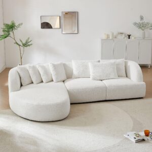 kevinspace 116.14" modern sofa couch curved sofa cloud couch sectional sofa corner sofa for living room mid-century comfy 5-seater sofa deap seat sectional sofá with 7 pillows beige left hand facing