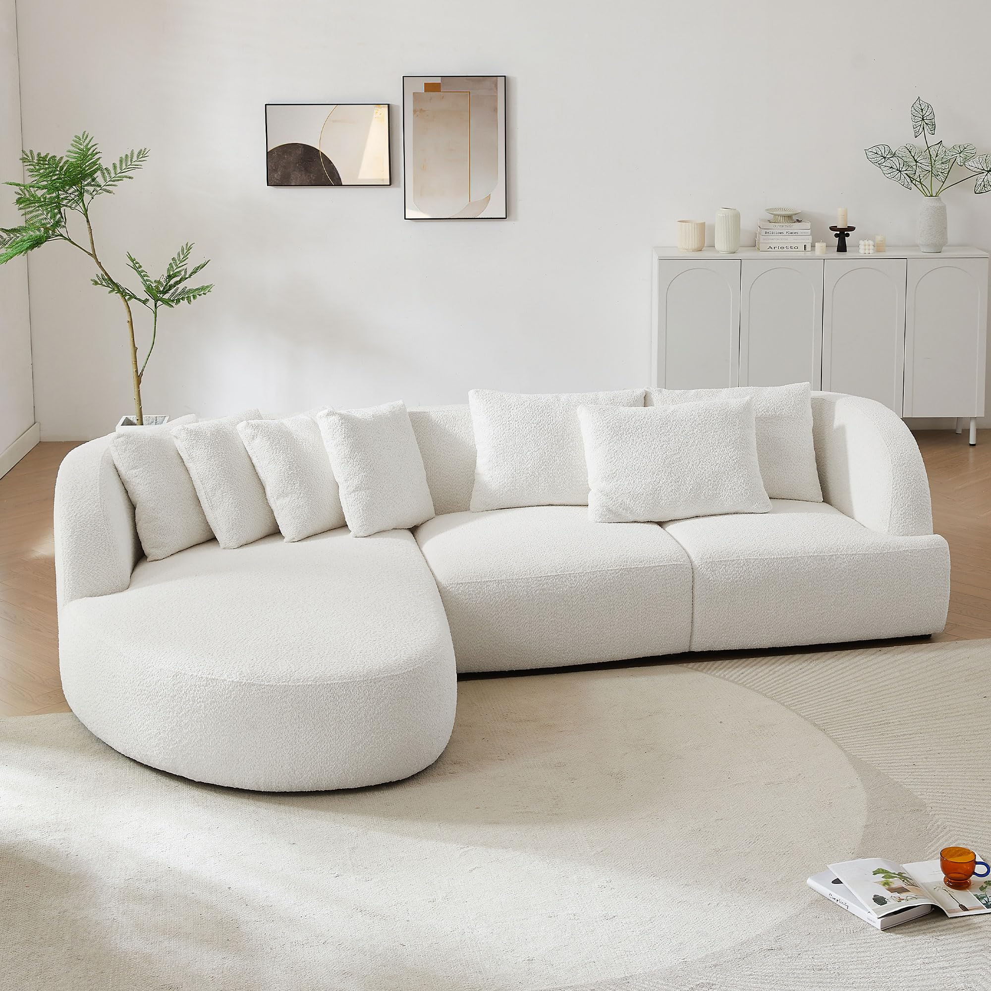 KEVINSPACE 116.14" Modern Sofa Couch Curved Sofa Cloud Couch Sectional Sofa Corner Sofa for Living Room Mid-Century Comfy 5-Seater Sofa Deap Seat Sectional Sofá with 7 Pillows Beige Left Hand Facing